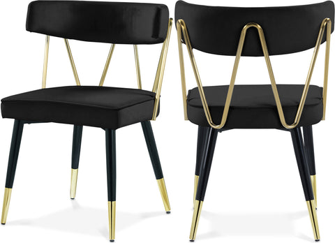Lennox Black Velvet Upholstered Dining Chair, 2-Piece