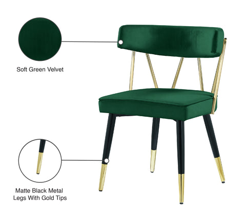 Lennox Green Velvet Upholstered Dining Chair, 2-Piece