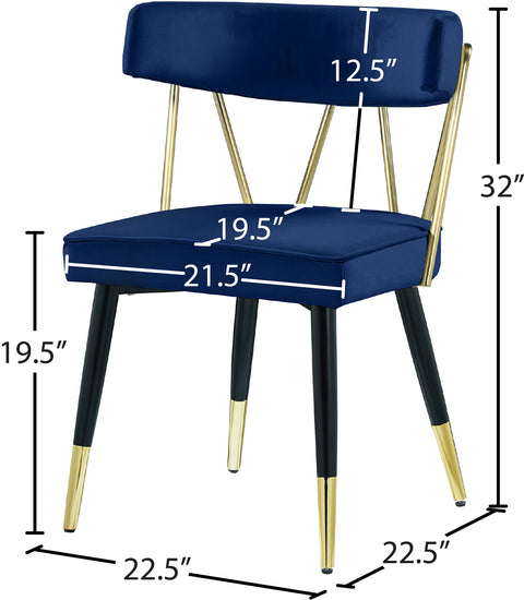Lennox Navy Velvet Upholstered Dining Chair, 2-Piece