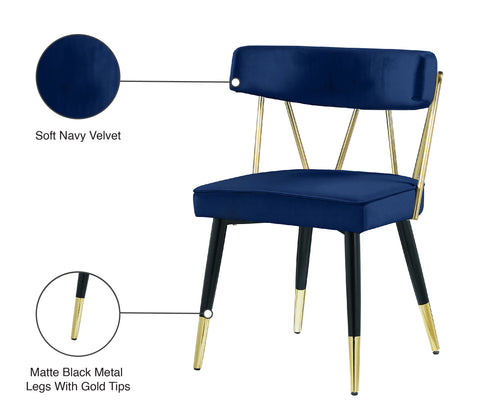 Lennox Navy Velvet Upholstered Dining Chair, 2-Piece