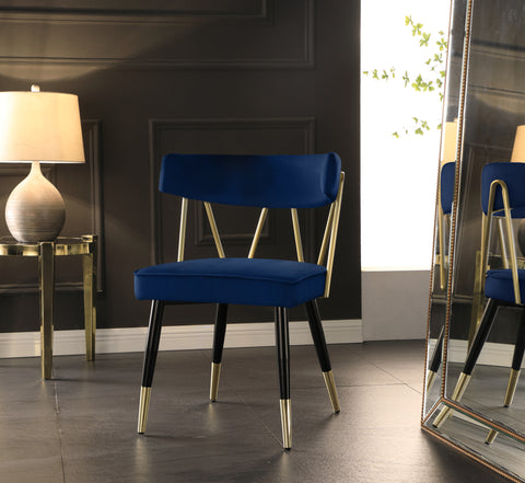Lennox Navy Velvet Upholstered Dining Chair, 2-Piece