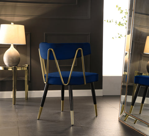 Lennox Navy Velvet Upholstered Dining Chair, 2-Piece