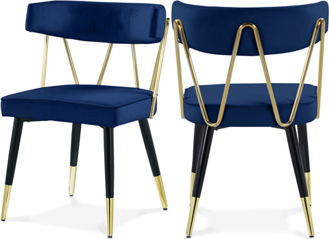 Lennox Navy Velvet Upholstered Dining Chair, 2-Piece