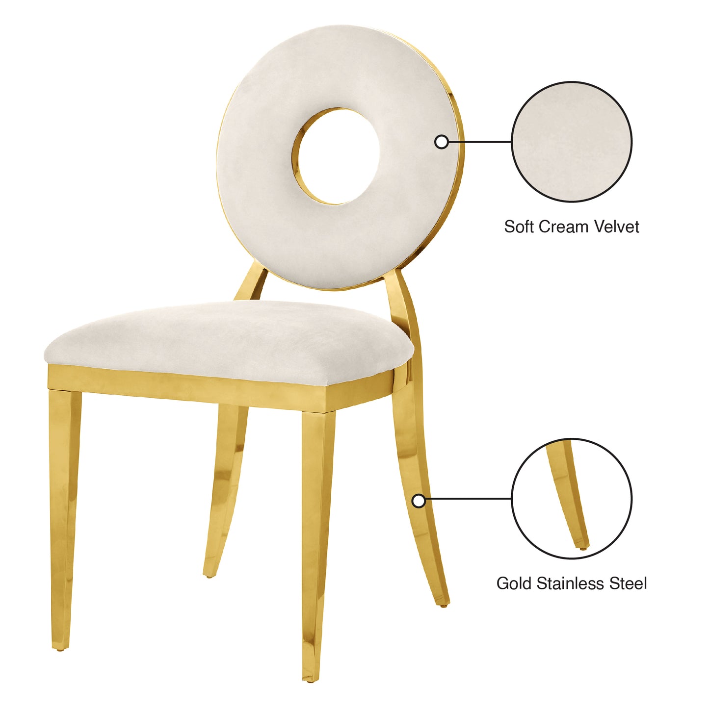 fluted cream velvet dining chair c