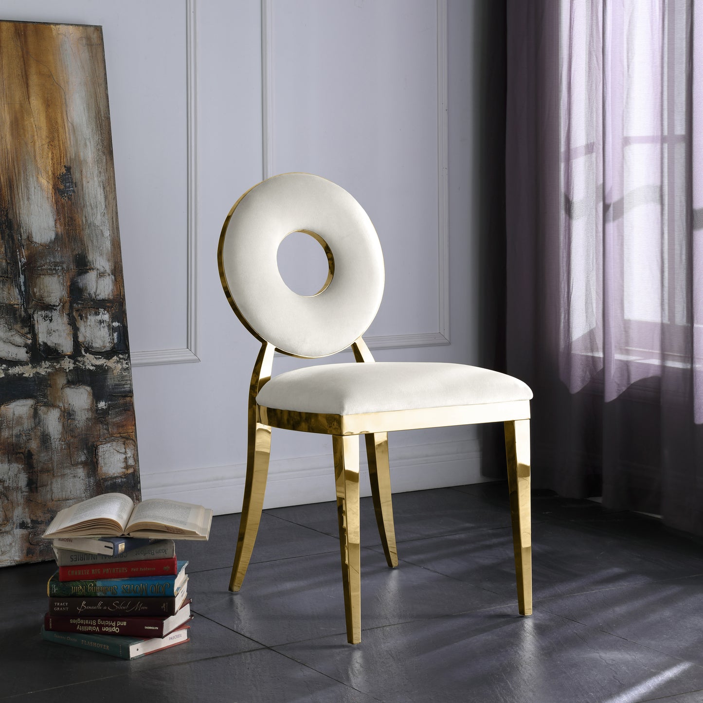 fluted cream velvet dining chair c