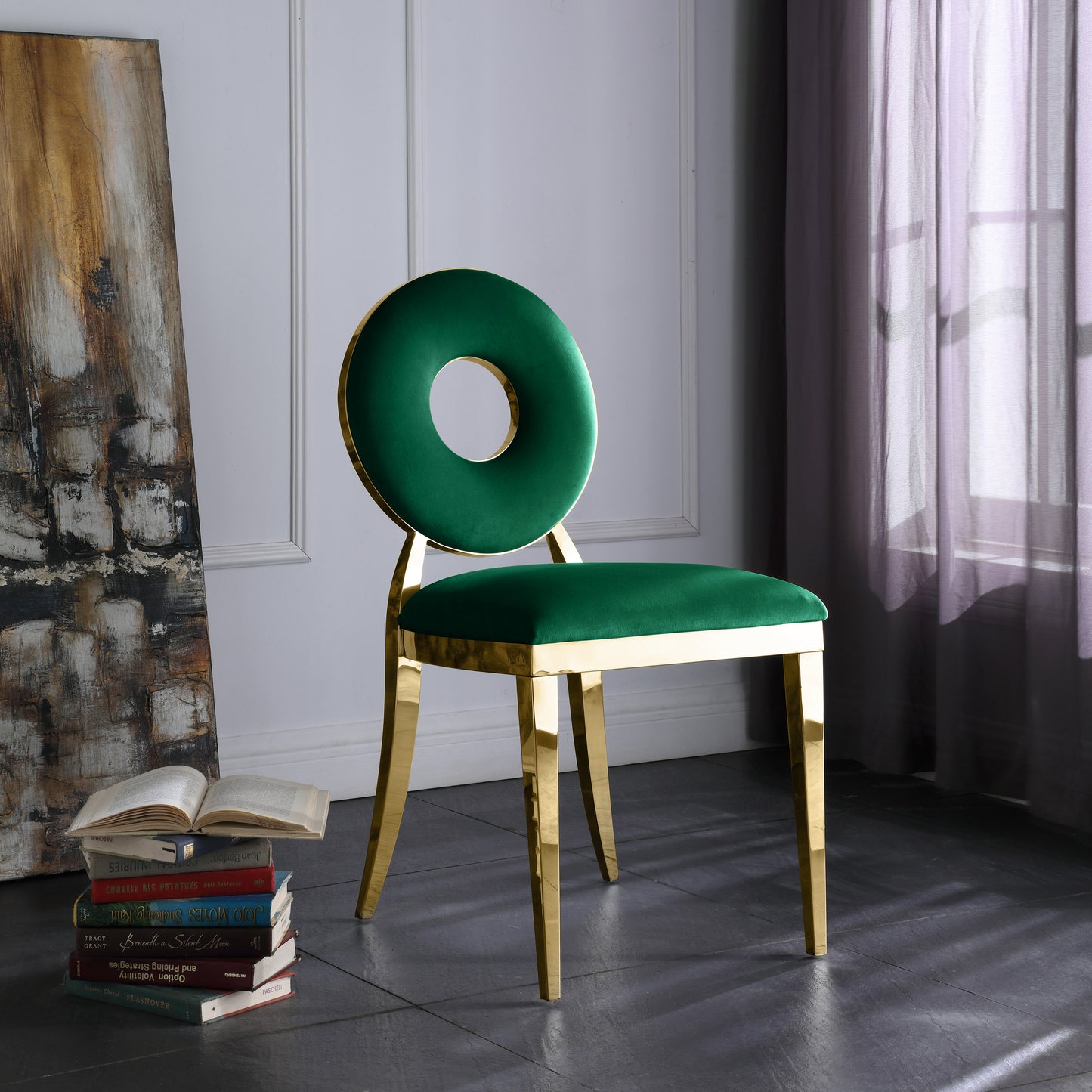 fluted green velvet dining chair c