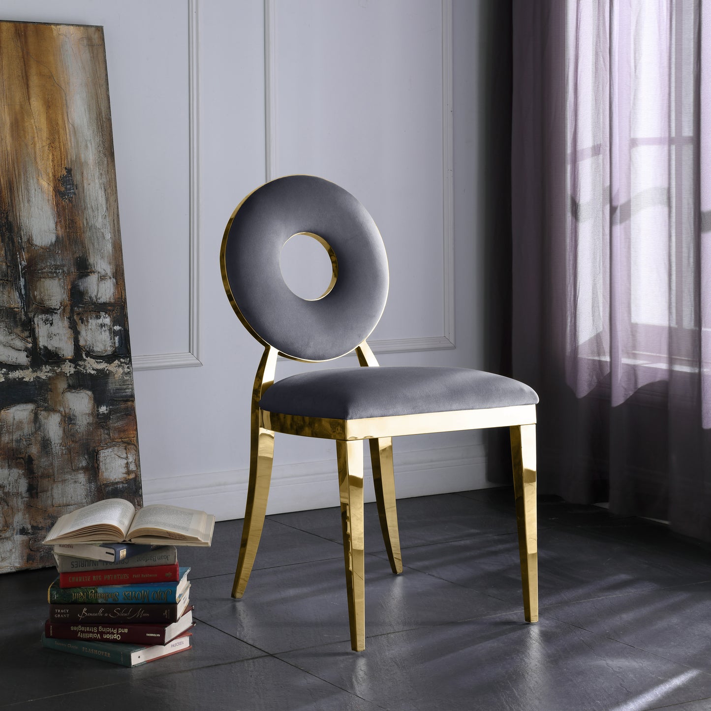 fluted grey velvet dining chair c