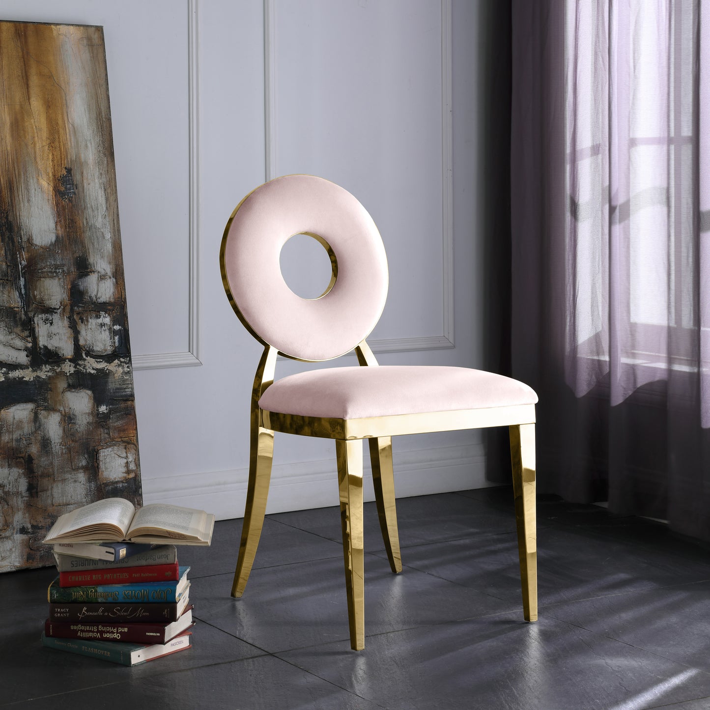 fluted pink velvet dining chair c