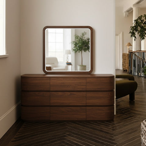 Tessa 42" Brown Wood Veneer Frame Mirror, 1 Piece