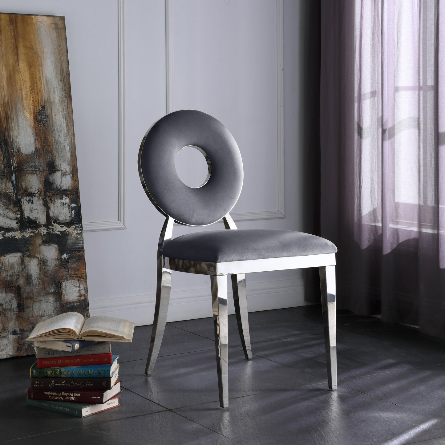 fluted grey velvet dining chair c