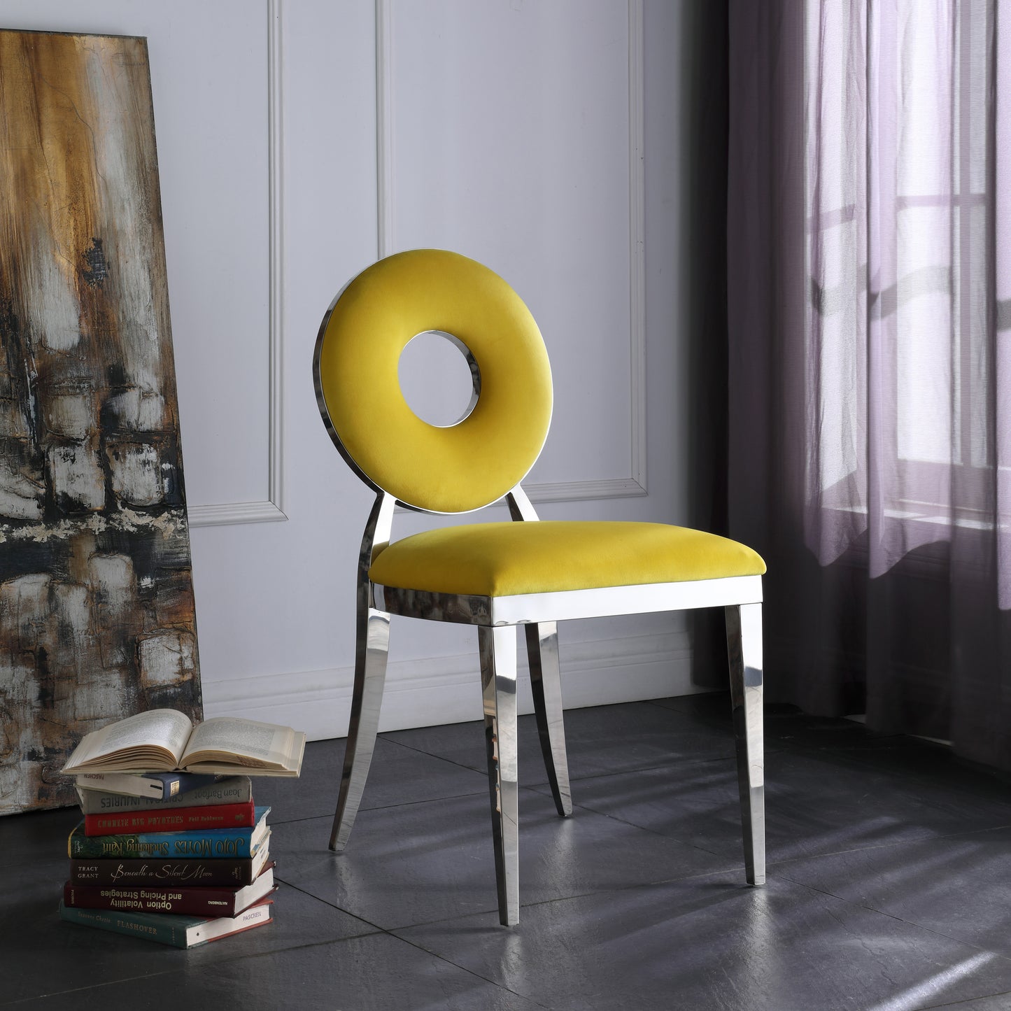 fluted yellow velvet dining chair c