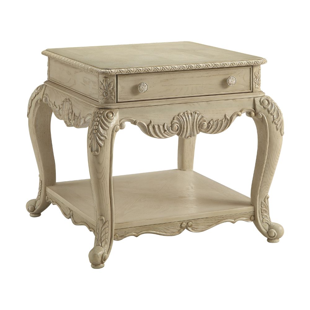 ariolo end table, antique white finish