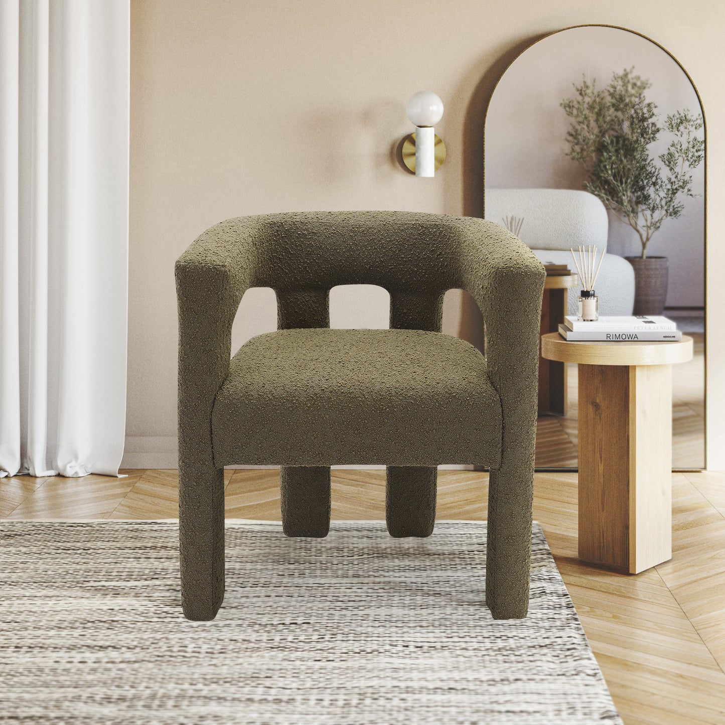 fairfax olive green boucle fabric accent/dining chair c