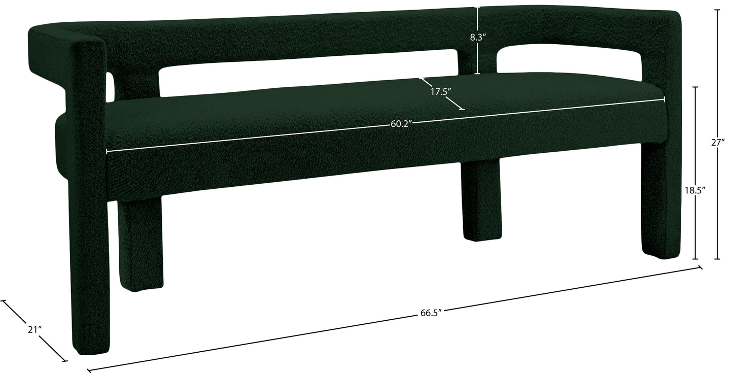 fairfax green boucle fabric bench green