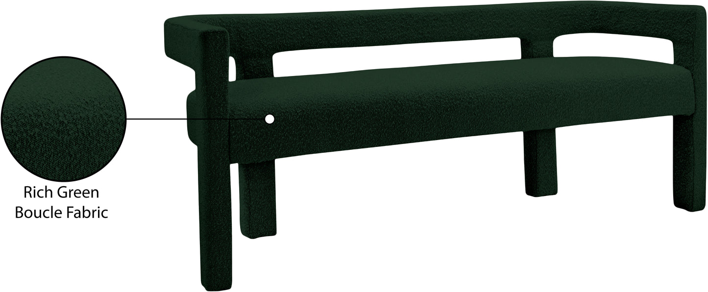 fairfax green boucle fabric bench green