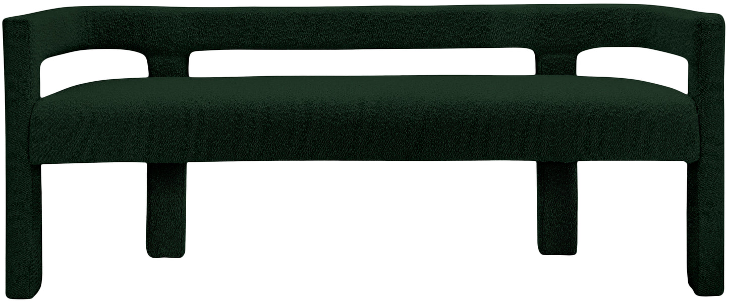 fairfax green boucle fabric bench green