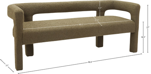Faye Olive Green Boucle Fabric Upholstered Bench, 1 Piece