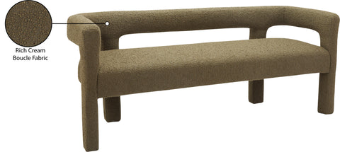 Faye Olive Green Boucle Fabric Upholstered Bench, 1 Piece