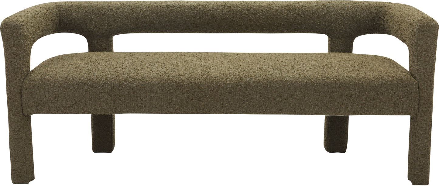 fairfax olive green boucle fabric bench olive