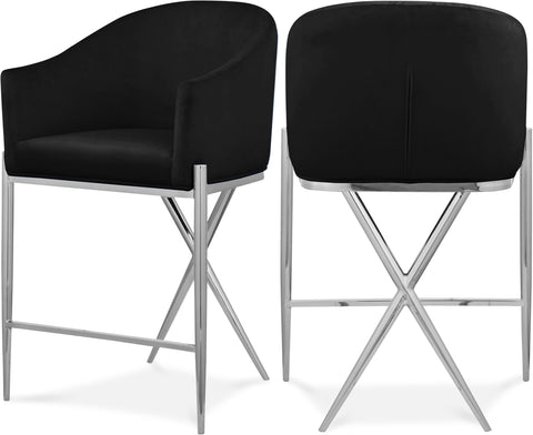 Estelle Black Velvet Upholstered Counter Stool, 1 Piece