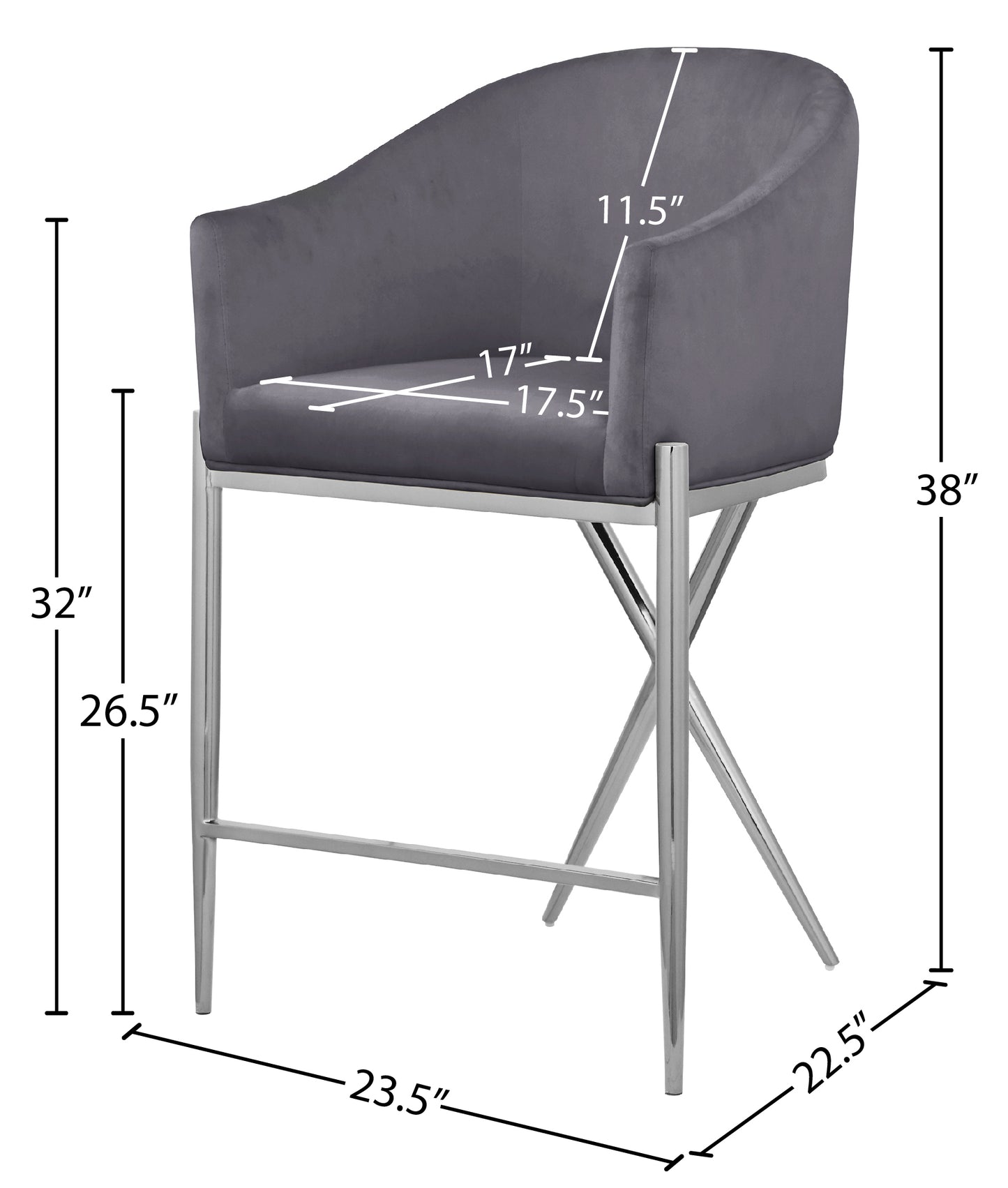 finch grey velvet counter stool