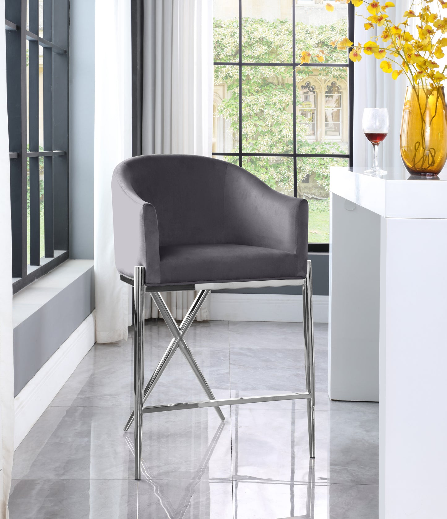 cocoon grey velvet counter stool c