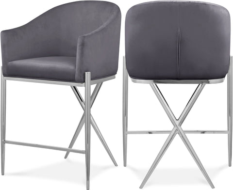 Estelle Grey Velvet Upholstered Counter Stool, 1 Piece