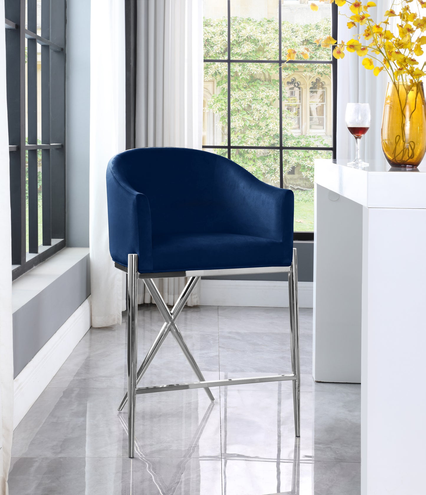 finch navy velvet counter stool