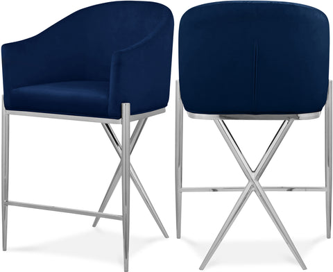 Estelle Navy Velvet Upholstered Counter Stool, 1 Piece