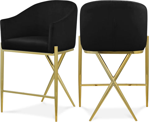 Estelle Black Velvet Upholstered Counter Stool, 1 Piece (Style 2)