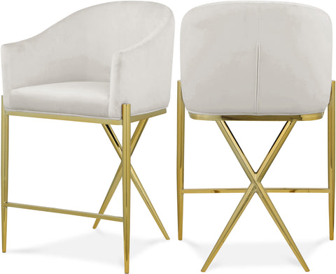 Estelle Cream Velvet Upholstered Counter Stool, 1 Piece