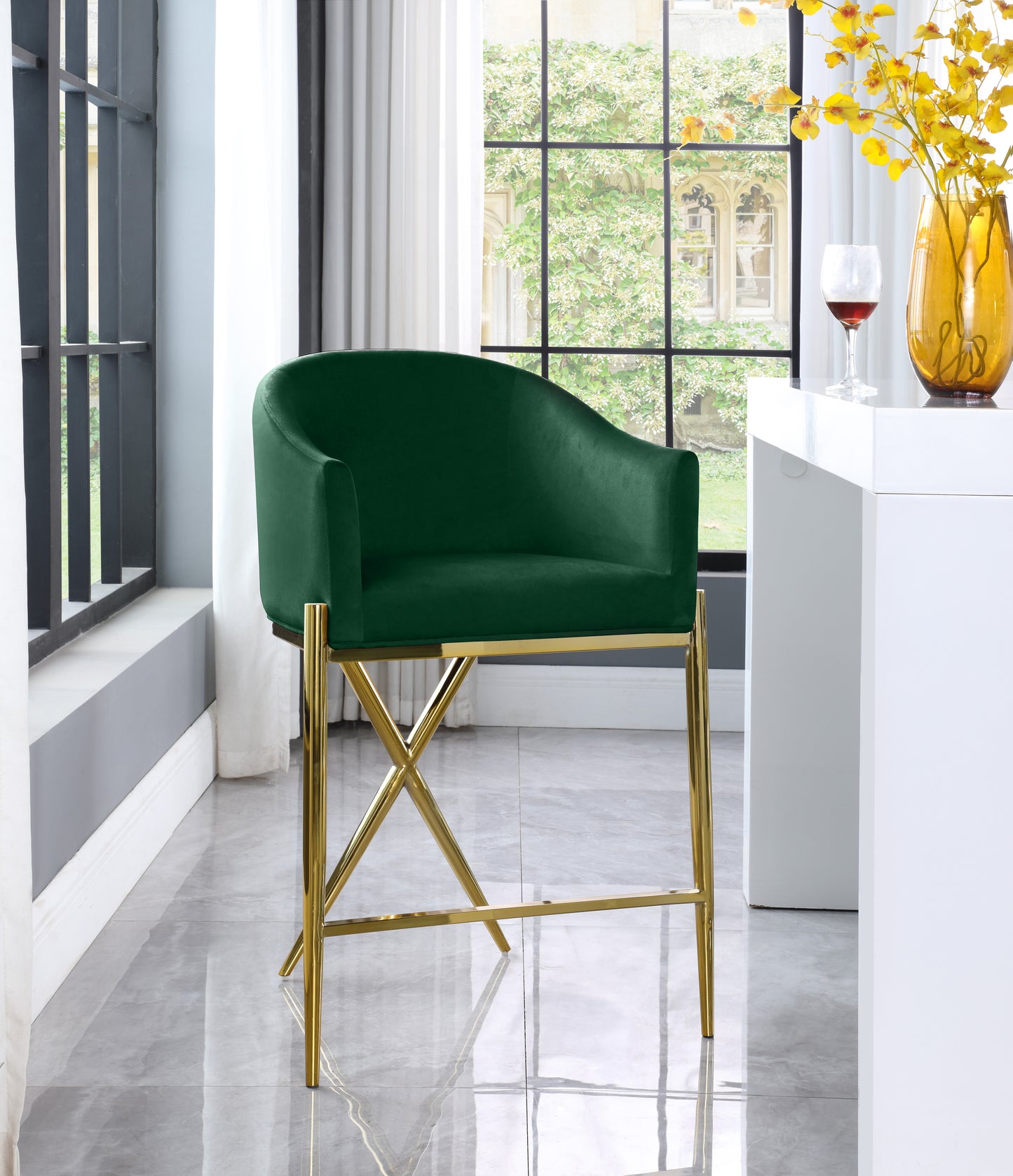 cocoon green velvet counter stool c