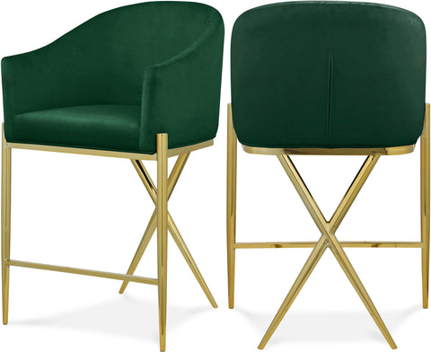 Estelle Green Velvet Upholstered Counter Stool, 1 Piece