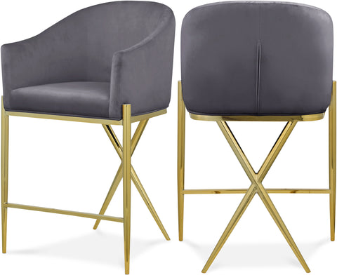 Estelle Grey Velvet Upholstered Counter Stool, 1 Piece (Style 2)