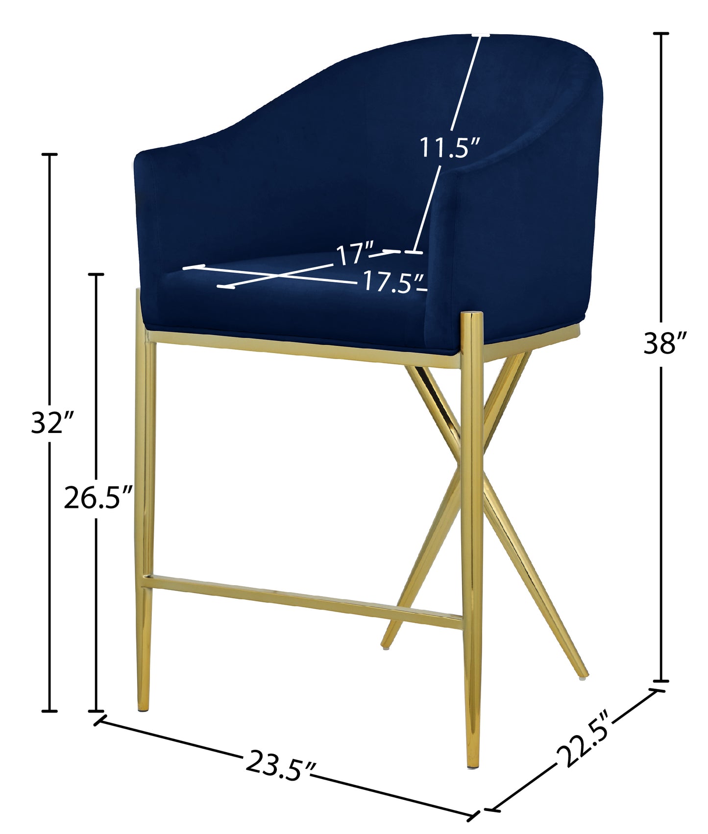 cocoon navy velvet counter stool c