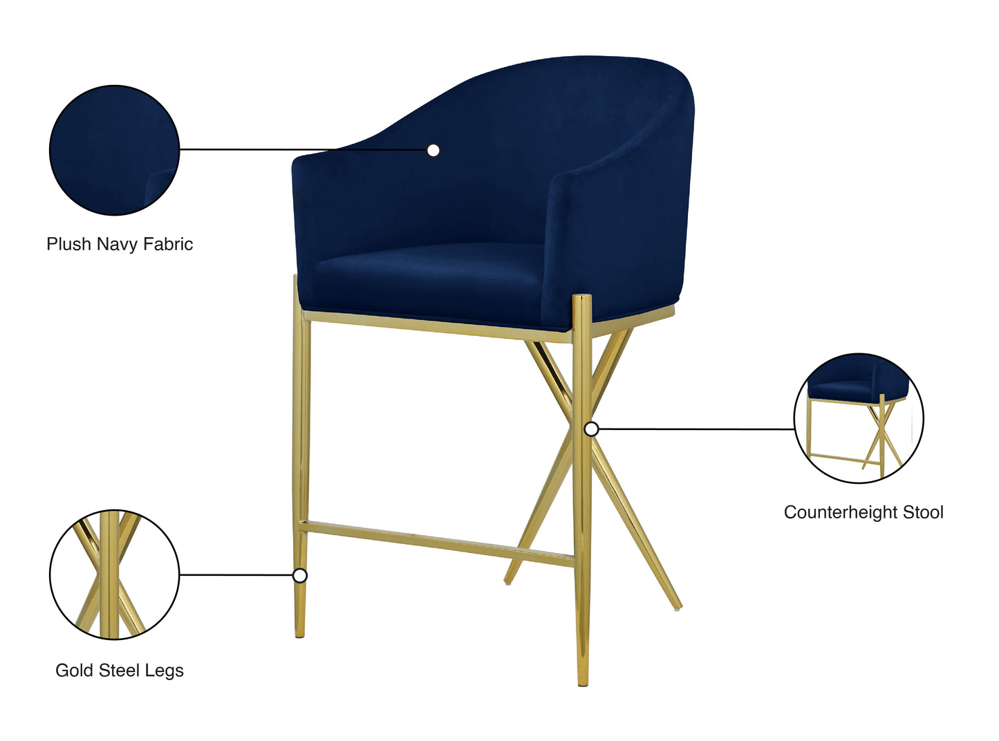 cocoon navy velvet counter stool c