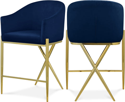 Estelle Navy Velvet Upholstered Counter Stool, 1 Piece (Style 2)