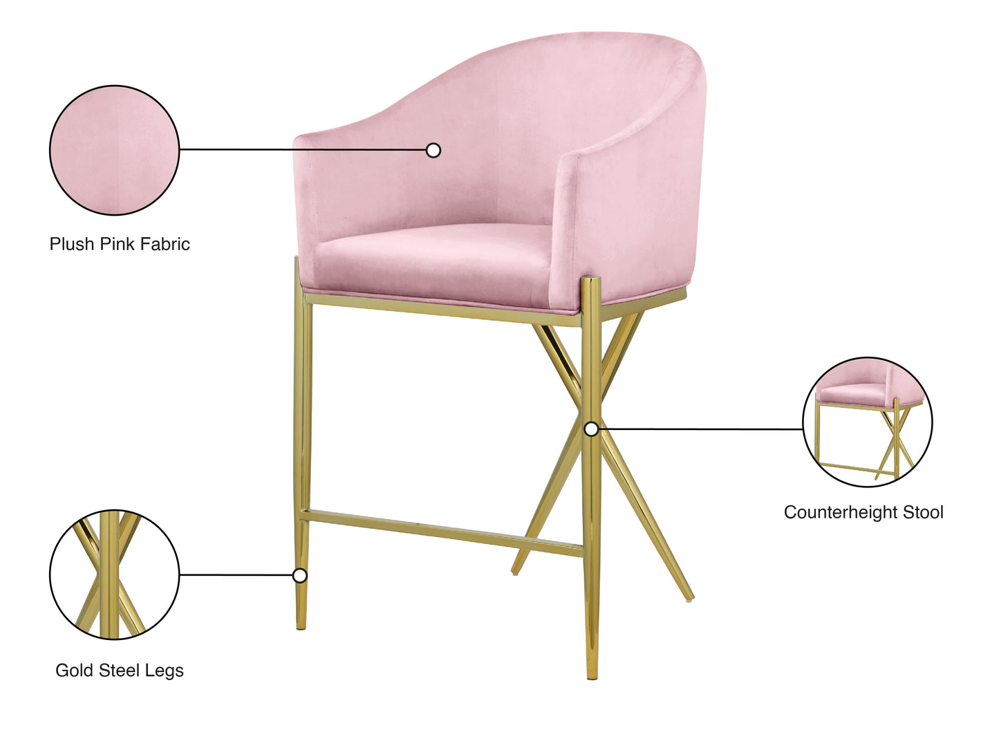 cocoon pink velvet counter stool c