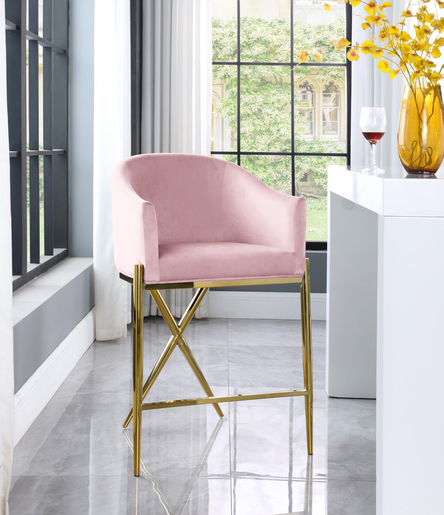 cocoon pink velvet counter stool c