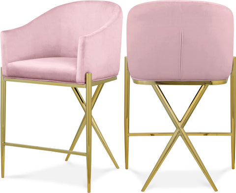 Estelle Pink Velvet Upholstered Counter Stool, 1 Piece