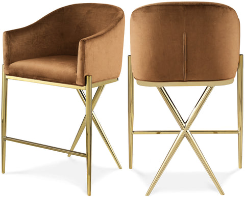 Estelle Saddle Velvet Upholstered Counter Stool, 1 Piece