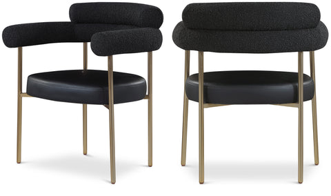 Zadie Black Boucle Fabric And Vegan Leather Upholstered Dining Chair, 2-Piece