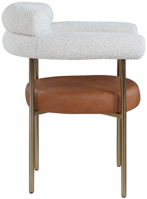 Chesterfield Cognac Faux Leather / Cream Boucle Fabric Dining Chair C