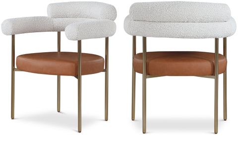 Zadie Cognac Boucle Fabric And Vegan Leather Upholstered Dining Chair, 2-Piece
