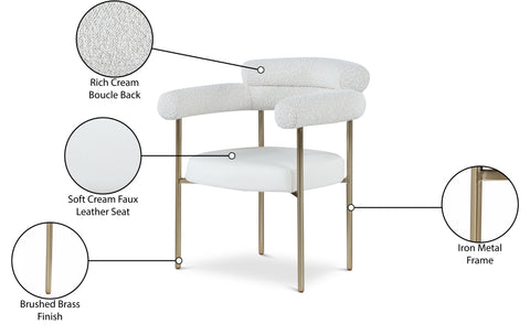 Chesterfield Cream Faux Leather / Boucle Fabric Dining Chair C