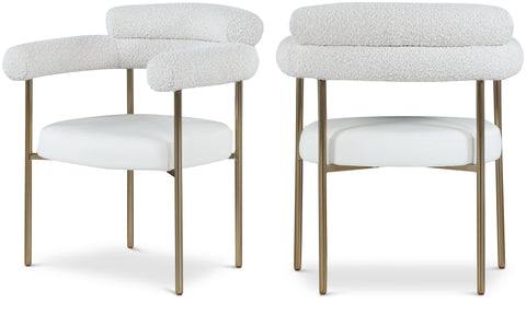 Zadie Cream Boucle Fabric And Vegan Leather Upholstered Dining Chair, 2-Piece