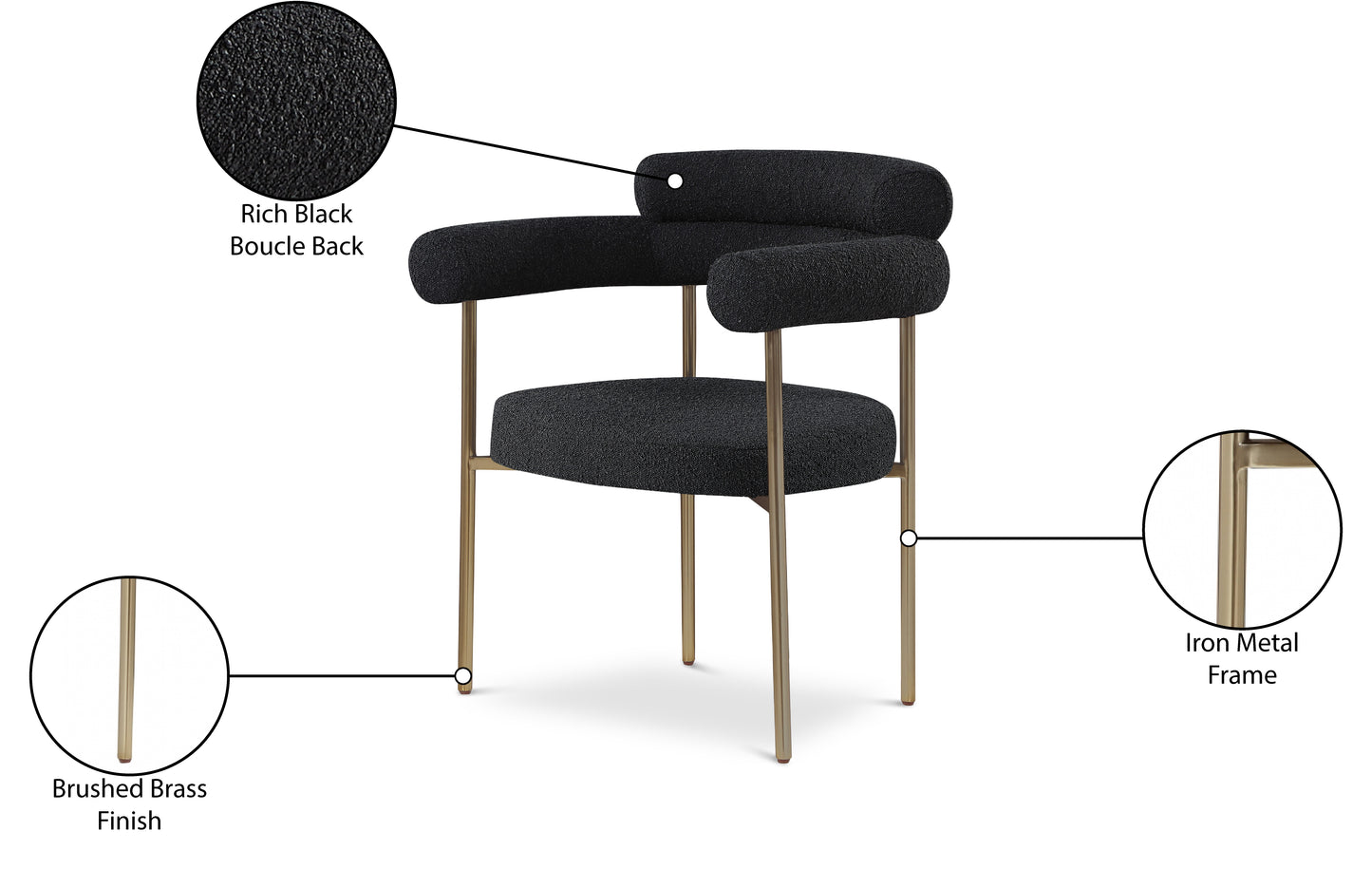 santorini black boucle fabric dining chair