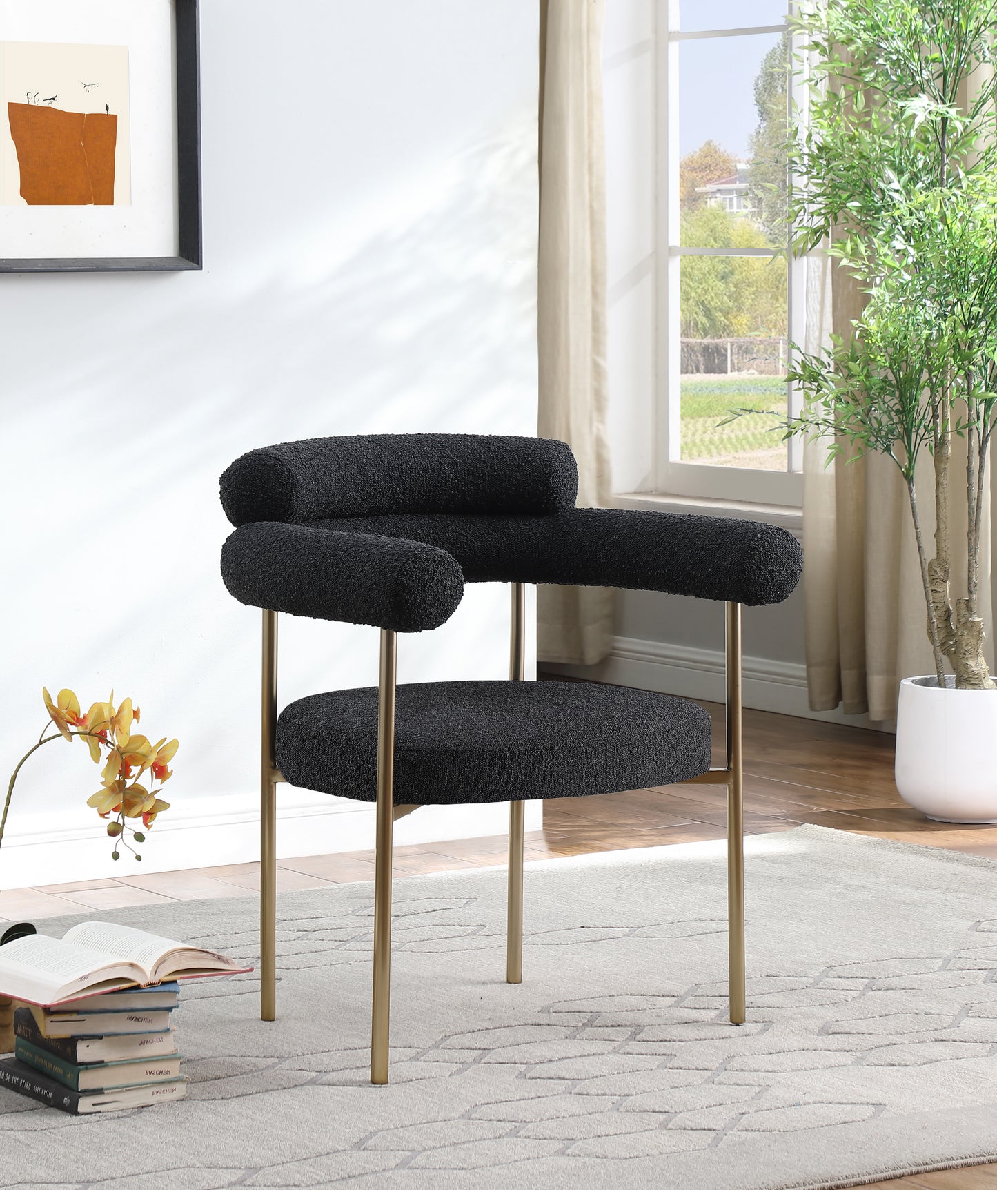 santorini black boucle fabric dining chair