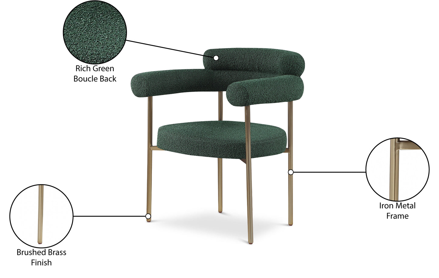 santorini green boucle fabric dining chair