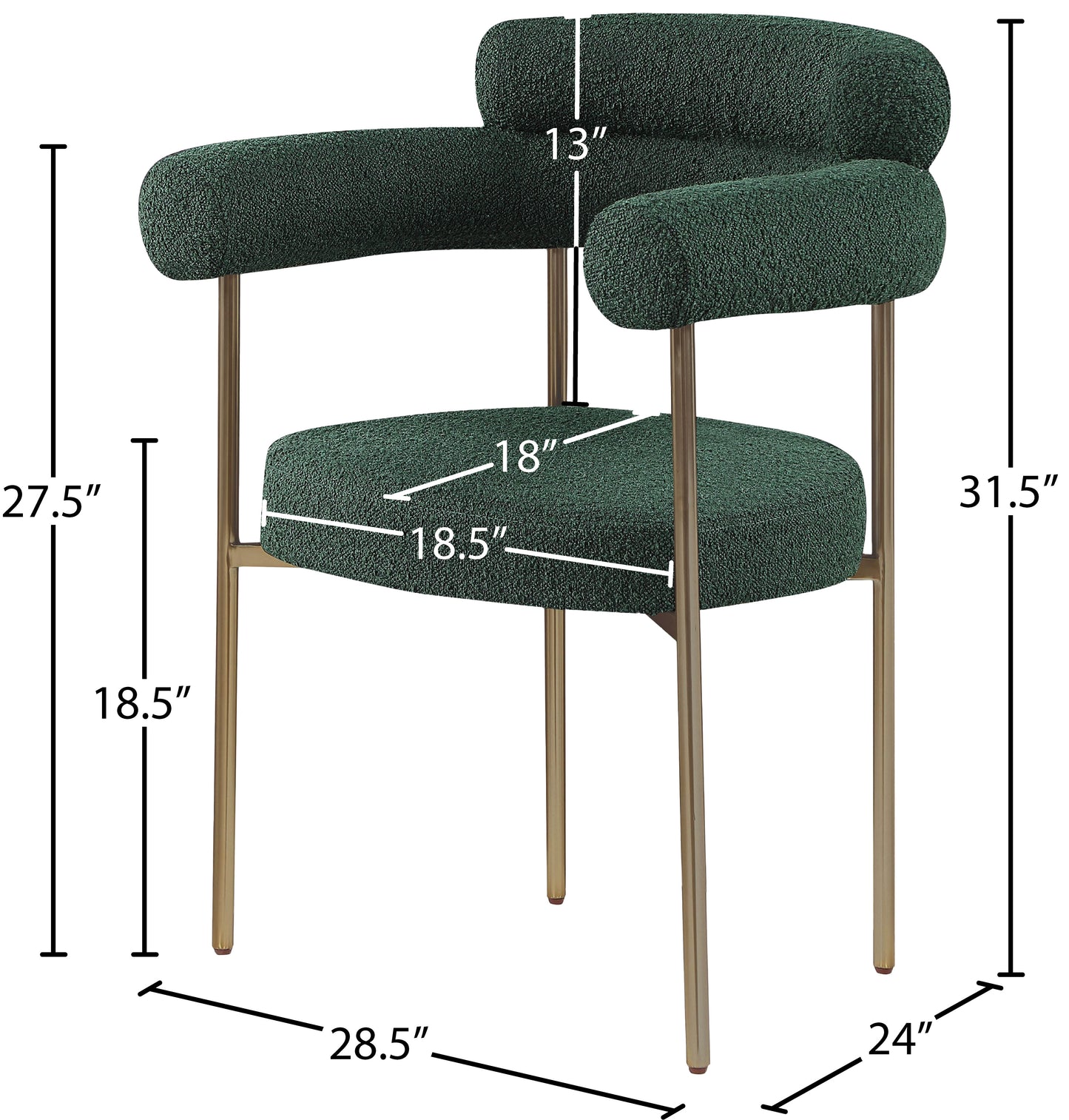 santorini green boucle fabric dining chair